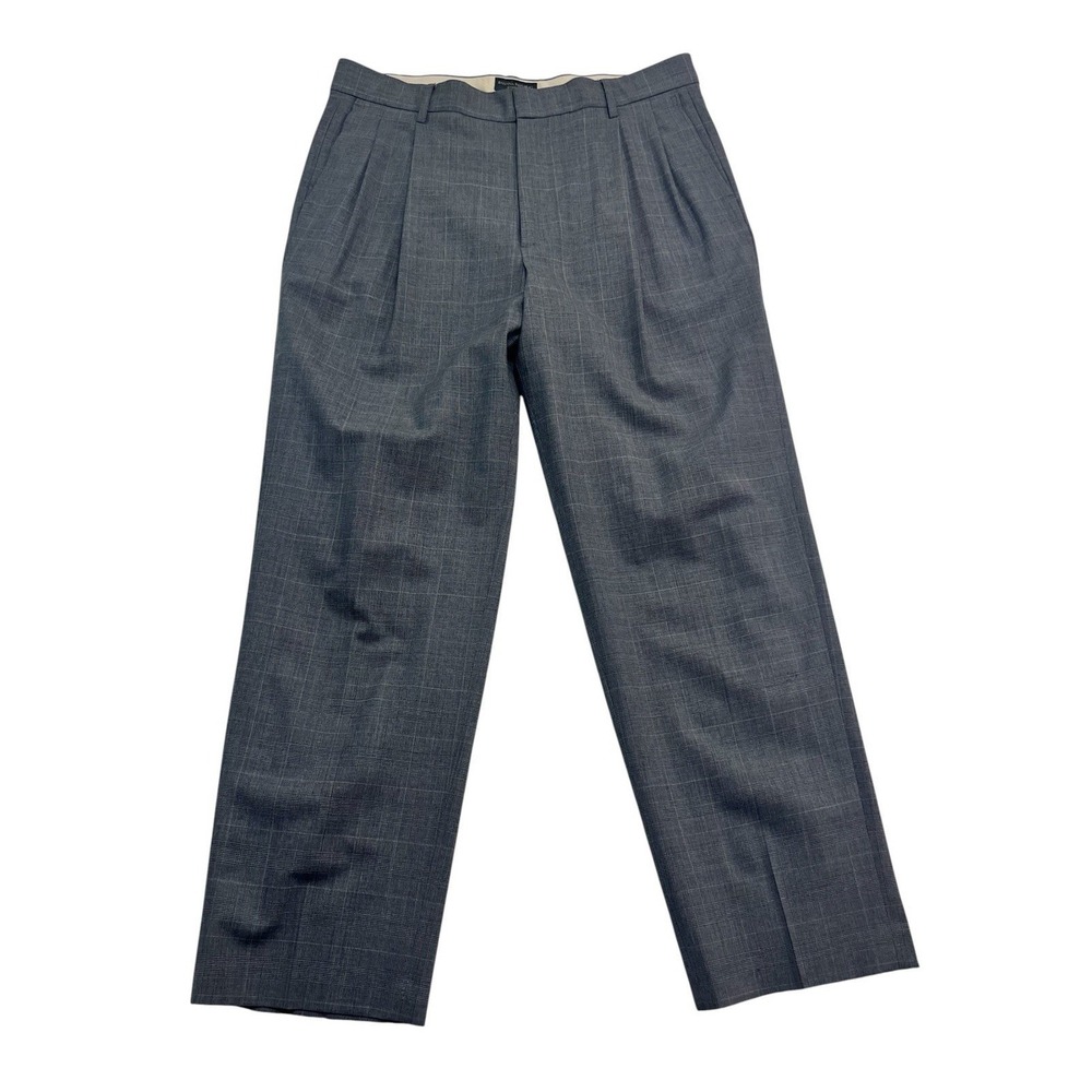 vtg Banana Republic 35x31 Gray Glen Plaid Wool Pants Trousers Pleated High Waist